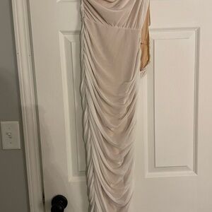 Cream Sleeveless One Shoulder Dress